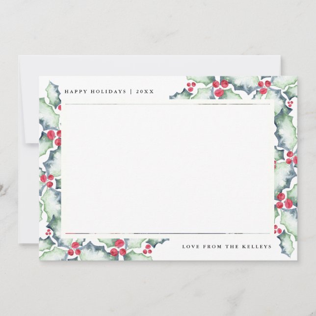Holly, Cartão com fotos de Férias, Verde e Vermelh (Frente)