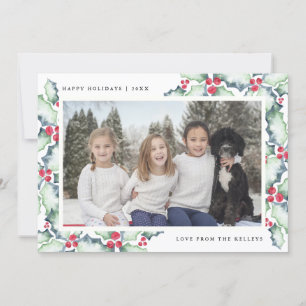 Holly, Cartão com fotos de Férias, Verde e Vermelh