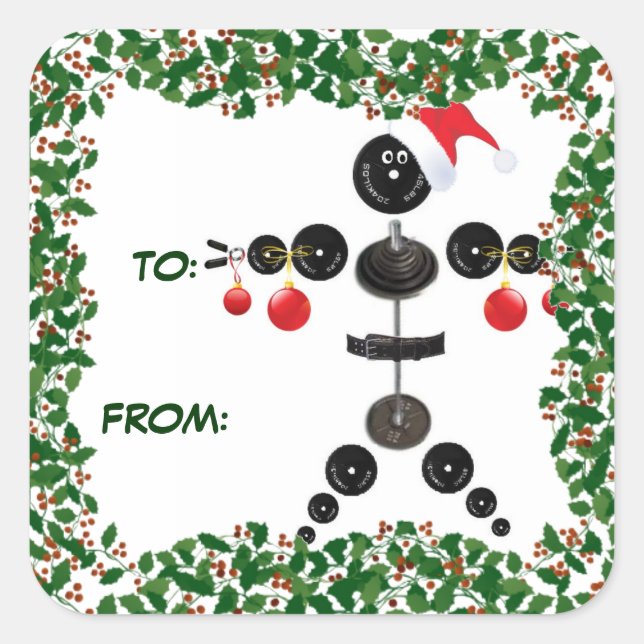 Holly Christmas Weightlifter - Etiqueta de present (Frente)
