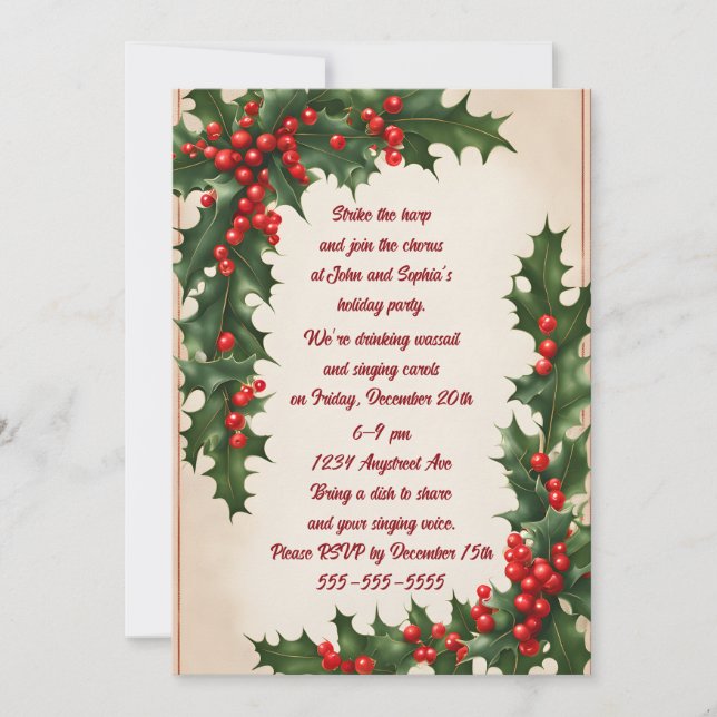 Holly Corners Convite de festas de Natal (Frente)