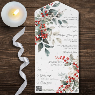 Holly de inverno e flocos de neve com código QR