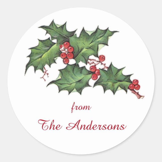 Holly e Berries | Etiqueta de presentes de Natal (Frente)