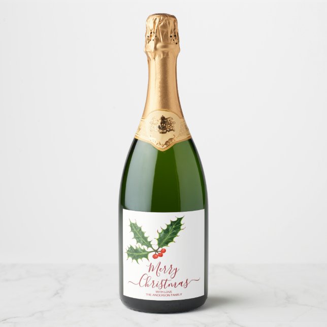 Holly e Berries Feliz Natal e Nome da Família (Frente)