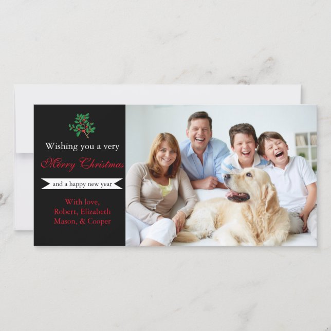 Holly "Feliz Natal" Preto - Cartão com fotos (Frente)
