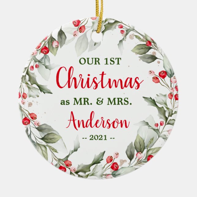 Holly Greenery | Ornamentos Cerâmicos Fotonatalino (Frente)