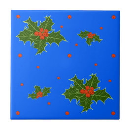 Holly (Ilex) Motif de Natal em Azul Festivo
