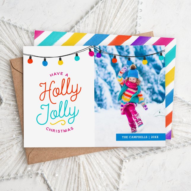 Holly Jolly | Cartão com fotos de Férias Planas (Criador carregado)