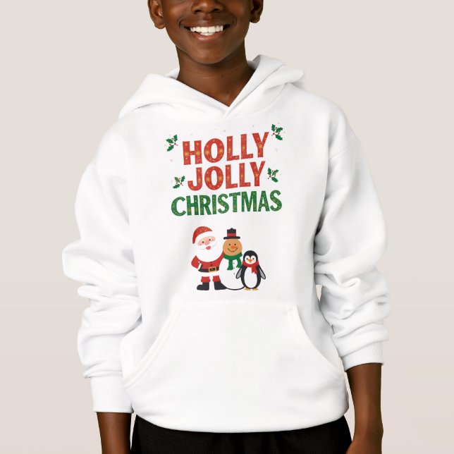 Holly Jolly Christmas Kids Festive Hoodie (Frente)