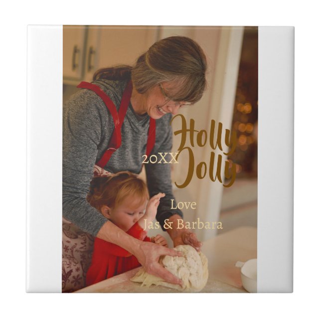 Holly Jolly family holiday photo beige year naboho (Frente)