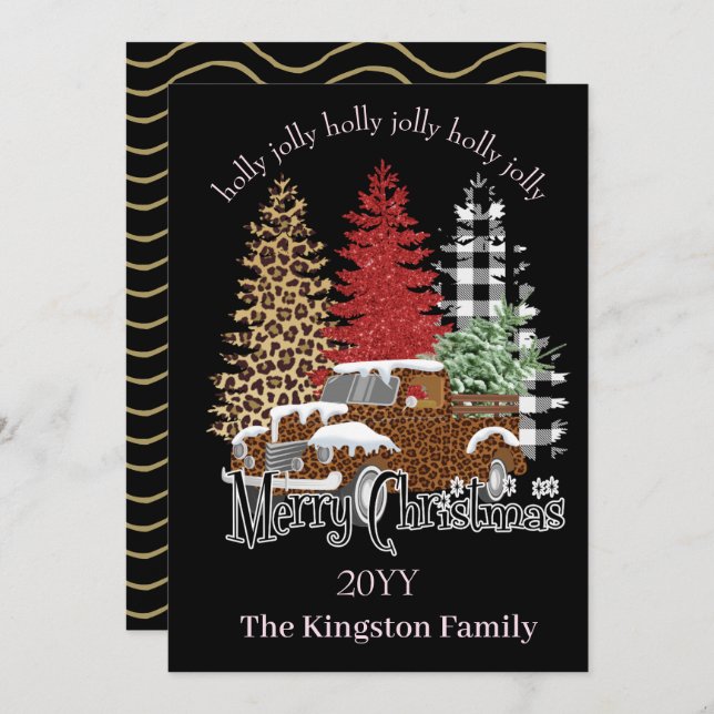 Holly Jolly Feliz Árvores de Natal no Cartão de Ca (Frente/Verso)