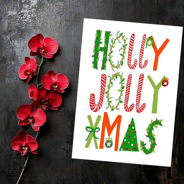 HOLLY JOLLY XMAS Férias Cartão plano de Natal (HOLLY JOLLY XMAS Sweet Holidays Christmas Flat card
)