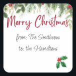 Holly Merry Christmas etiqueta com nomes editáveis<br><div class="desc">Feliz vinheta de Natal Feliz com nomes editáveis. Folhagem festiva e bagas.</div>