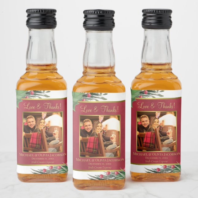 Holly & Pine Love & Thanks Wedding Photo Mini (Garrafas)