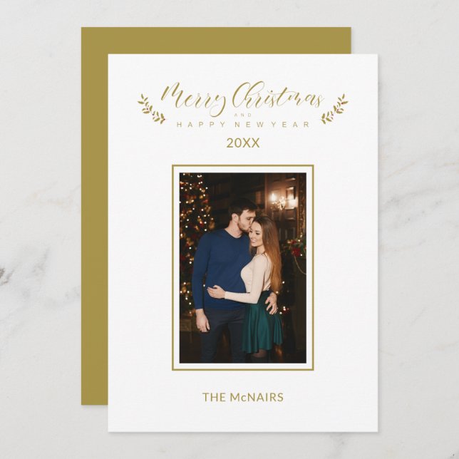 Holly Simple Elegant Chic Christmas Photo Family (Frente/Verso)