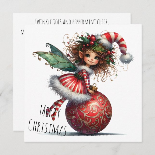 Holly-Topped Fairy on Ornament – Holiday Card (Frente/Verso)