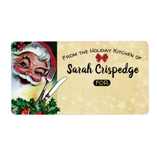 Holly utensls Etiqueta de folga de comida de Natal (Frente)