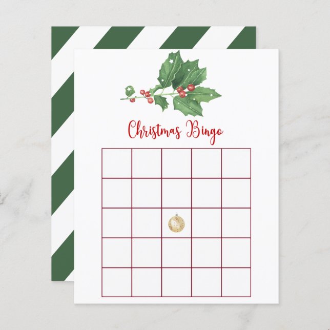 Holly Wreath Christmas Bingo Game Card (Frente/Verso)