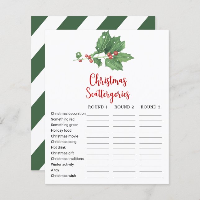 Holly Wreath Natal Scattergories - Cartão de jogo (Frente/Verso)