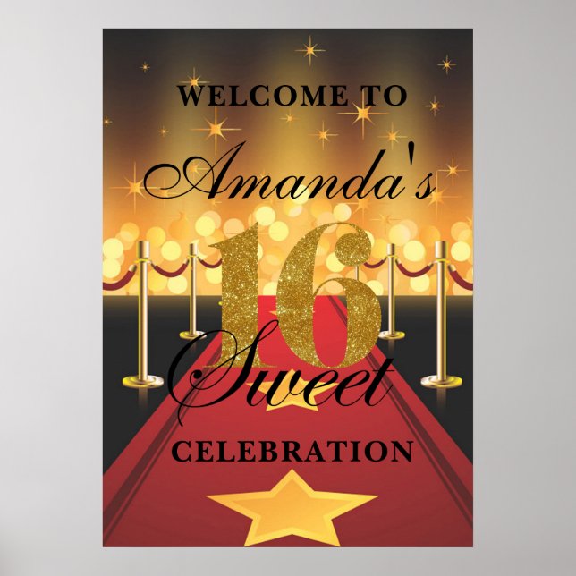 Hollywood Red Carpet Sweet 16 Welcome Poster (Frente)