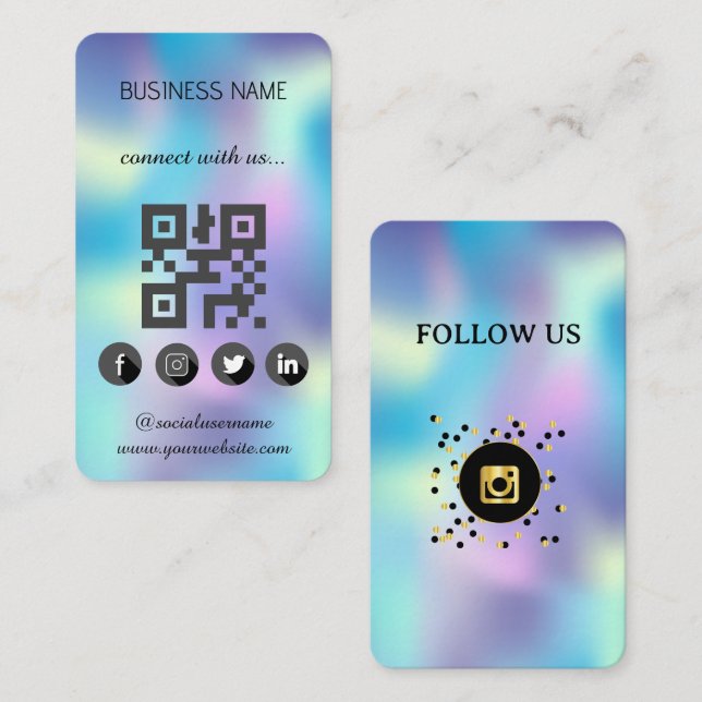 Holográfico - Cartão de visita de Código QR de Míd (Frente/Verso)