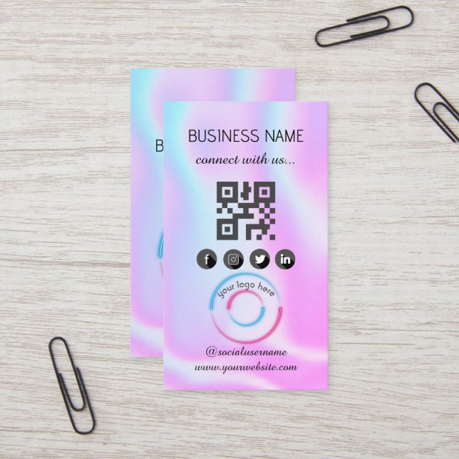 Holográfico - Cartão de visita de Código QR de Míd (Frente/Verso In Situ)