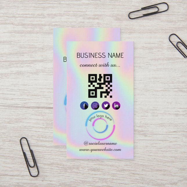 Holográfico - Cartão de visita de Código QR de Míd (Frente/Verso In Situ)