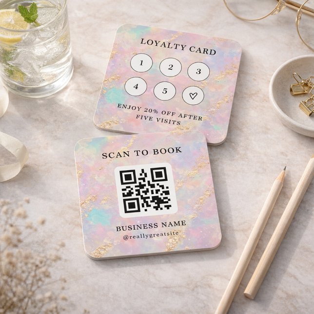 Holographic Glitter Loyalty Card Stamp Card QR Cod (Criador carregado)