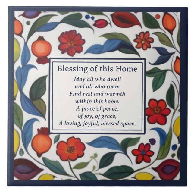 Home Blessing Sign Plaque Floral Pomegranates (Frente)