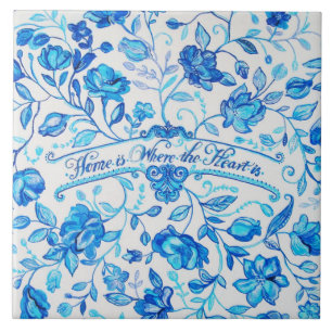 "Home são onde o coração está" - 6" x 6" azule