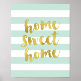 Home Sweet Home Dourado e Mint | Art Impressão
