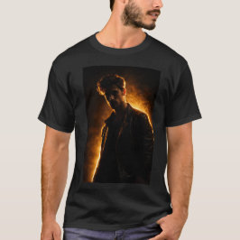 Homem com camiseta de luz dourada