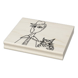 Homem com chapéu e gato - Carimbo de Arte da Madei