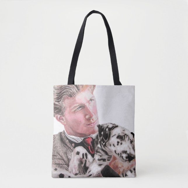 Homem com o Dalmaciano Cachorro Cute Tote Bag (Frente)