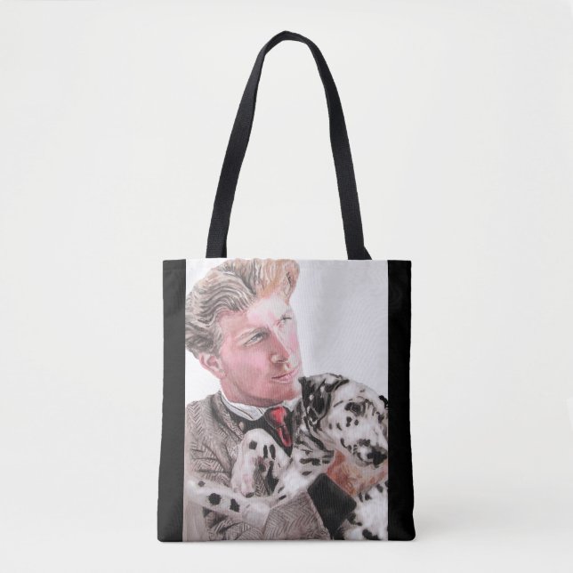 Homem com o Dalmaciano Cachorro Cute Tote Bag (Frente)