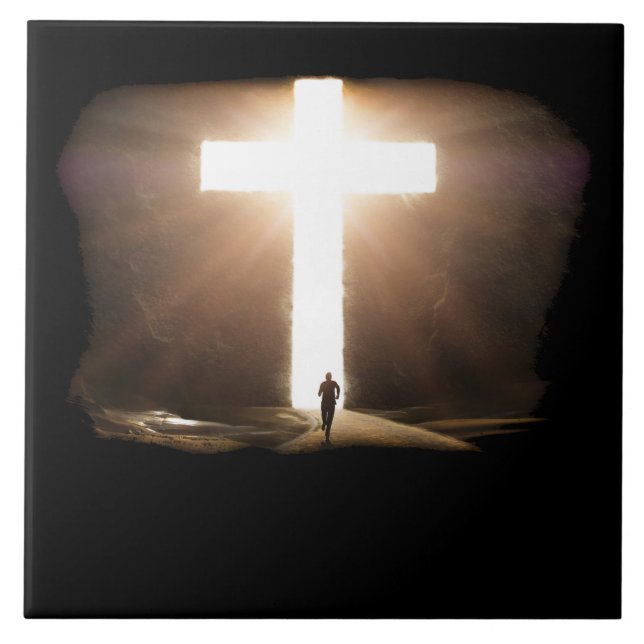 Homem Correndo pela Cruz Cristã Brilhante de Jesus (Frente)