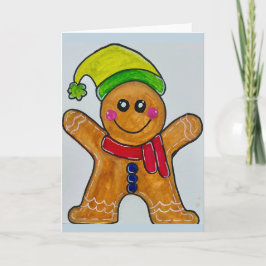 Homem de biscoito de gengibre em aquarela - Cartão