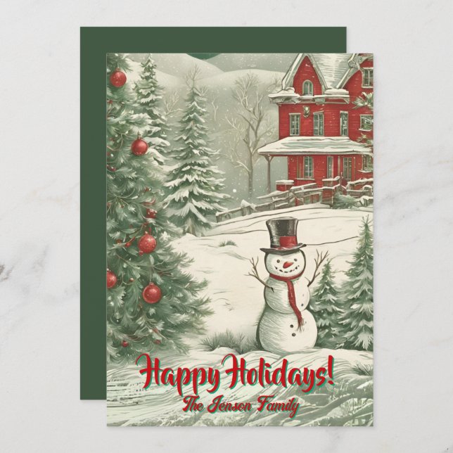 Homem de neve de Natal6, Feriados Felizes, Cartão  (Frente/Verso)