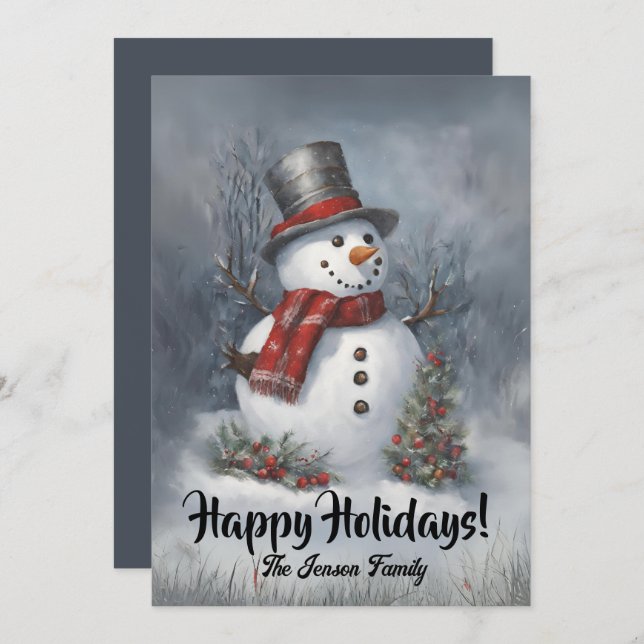 Homem de neve de Natal8, Feriados Felizes, Cartão  (Frente/Verso)