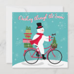 Homem de neve Whimisical de inverno na bicicleta<br><div class="desc">Piscando pela neve... este boneco de neve vai deliciar todos os corações durante o feriado.</div>