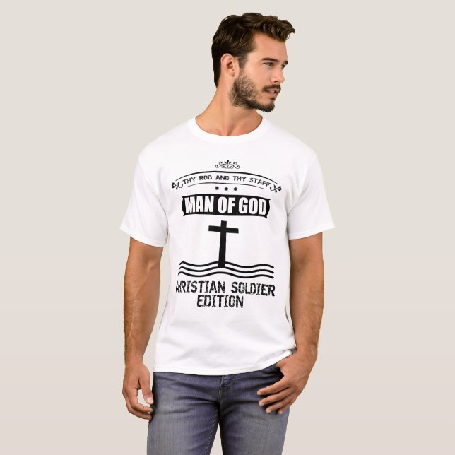 Homem do soldado cristão da cruz do deus - camisas (Frente Completa)