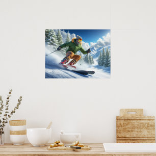 Homem Esquiando Em Um Poster De Lança