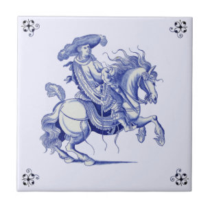 Homem no Horseback Figural Azul Azulejo Holandês 