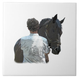 Homem Segurando Azulejo de cerâmica leve de cavalo