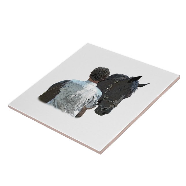 Homem Segurando Azulejo de cerâmica leve de cavalo (Lateral)