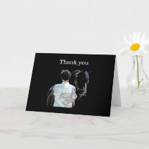 Homem Segurando Cavalo Escuro Obrigado Cartão de S