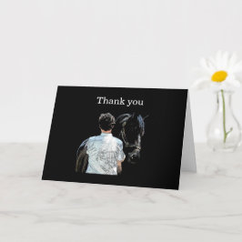 Homem Segurando Cavalo Escuro Obrigado Cartão de S