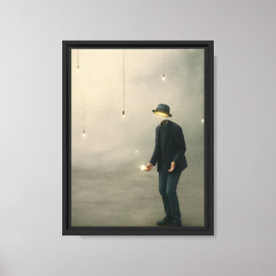 Homem Surreal com Lâmpadas Canvas de Arte Impressã