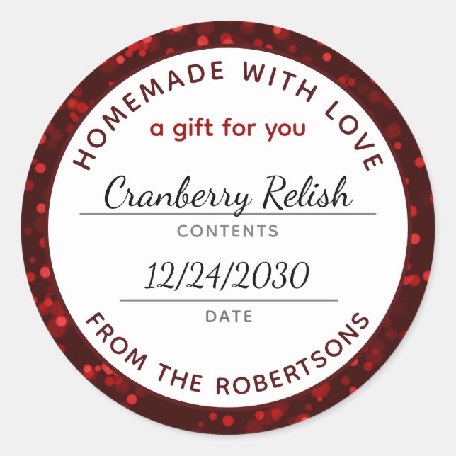 Homemade com a Etiqueta de Comida Red Christmas Lo (Frente)