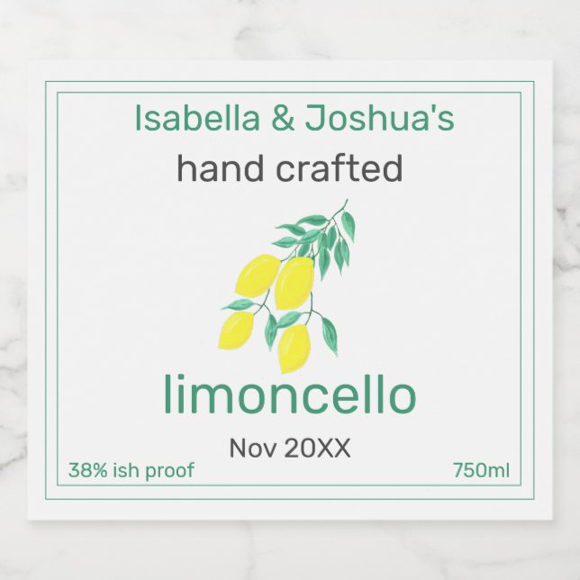Homemade com o rótulo de limoncello amoroso (Rótulo Único)