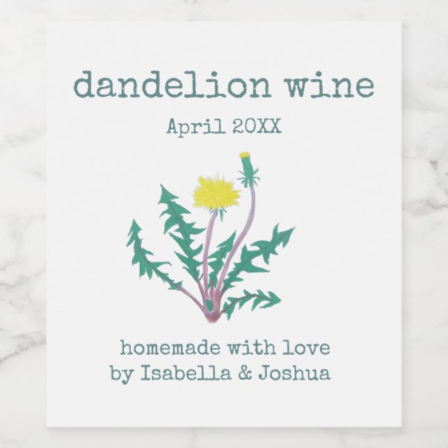 Homemade com rótulo de Dandelion Wine (Rótulo Único)